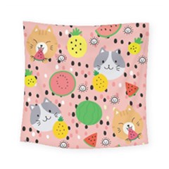 Cats And Fruits  Square Tapestry (small) by Sobalvarro
