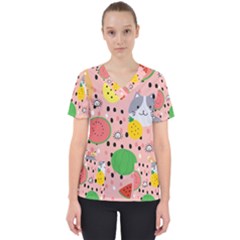 Cats And Fruits  Women s V-neck Scrub Top by Sobalvarro