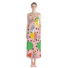 Cats And Fruits  Button Up Chiffon Maxi Dress by Sobalvarro