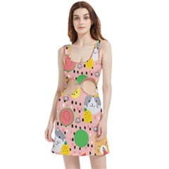 Cats And Fruits  Velvet Cutout Dress by Sobalvarro