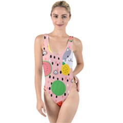 Cats And Fruits  High Leg Strappy Swimsuit by Sobalvarro