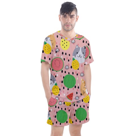 Cats And Fruits  Men s Mesh Tee And Shorts Set by Sobalvarro