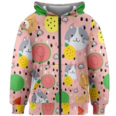 Cats And Fruits  Kids  Zipper Hoodie Without Drawstring by Sobalvarro