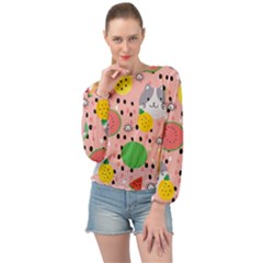 Cats And Fruits  Banded Bottom Chiffon Top by Sobalvarro
