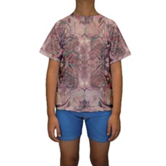 Tea Rose Pink And Brown Abstract Art Color Kids  Short Sleeve Swimwear by SpinnyChairDesigns