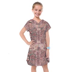 Tea Rose Pink And Brown Abstract Art Color Kids  Drop Waist Dress by SpinnyChairDesigns