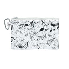 Black And White Music Notes Canvas Cosmetic Bag (medium) by SpinnyChairDesigns