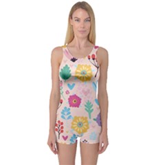 Tekstura-fon-tsvety-berries-flowers-pattern-seamless One Piece Boyleg Swimsuit by Sobalvarro