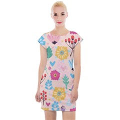 Tekstura-fon-tsvety-berries-flowers-pattern-seamless Cap Sleeve Bodycon Dress by Sobalvarro