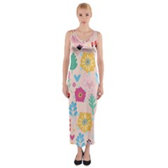 Tekstura-fon-tsvety-berries-flowers-pattern-seamless Fitted Maxi Dress by Sobalvarro