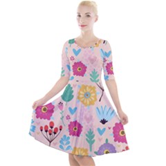 Tekstura-fon-tsvety-berries-flowers-pattern-seamless Quarter Sleeve A-line Dress by Sobalvarro