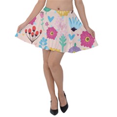Tekstura-fon-tsvety-berries-flowers-pattern-seamless Velvet Skater Skirt by Sobalvarro