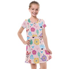 Tekstura-fon-tsvety-berries-flowers-pattern-seamless Kids  Cross Web Dress by Sobalvarro