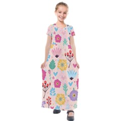 Tekstura-fon-tsvety-berries-flowers-pattern-seamless Kids  Short Sleeve Maxi Dress by Sobalvarro