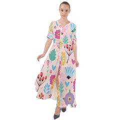 Tekstura-fon-tsvety-berries-flowers-pattern-seamless Waist Tie Boho Maxi Dress by Sobalvarro