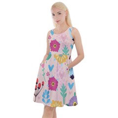 Tekstura-fon-tsvety-berries-flowers-pattern-seamless Knee Length Skater Dress With Pockets by Sobalvarro