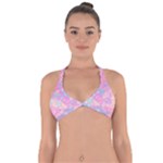 Pink Blue Peach Color Mosaic Halter Neck Bikini Top