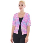 Pink Blue Peach Color Mosaic Cropped Button Cardigan