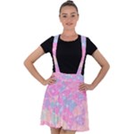 Pink Blue Peach Color Mosaic Velvet Suspender Skater Skirt