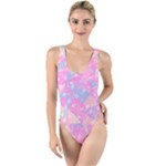 Pink Blue Peach Color Mosaic High Leg Strappy Swimsuit
