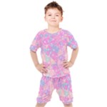 Pink Blue Peach Color Mosaic Kids  Tee and Shorts Set