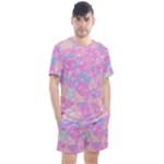 Pink Blue Peach Color Mosaic Men s Mesh Tee and Shorts Set
