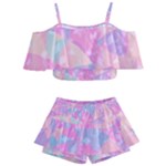 Pink Blue Peach Color Mosaic Kids  Off Shoulder Skirt Bikini