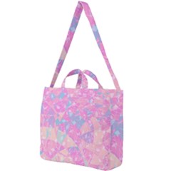 Pink Blue Peach Color Mosaic Square Shoulder Tote Bag by SpinnyChairDesigns
