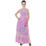 Pink Blue Peach Color Mosaic Empire Waist Velour Maxi Dress