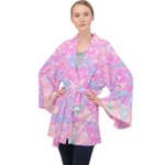 Pink Blue Peach Color Mosaic Long Sleeve Velvet Kimono 