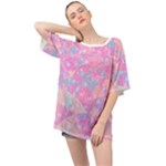 Pink Blue Peach Color Mosaic Oversized Chiffon Top