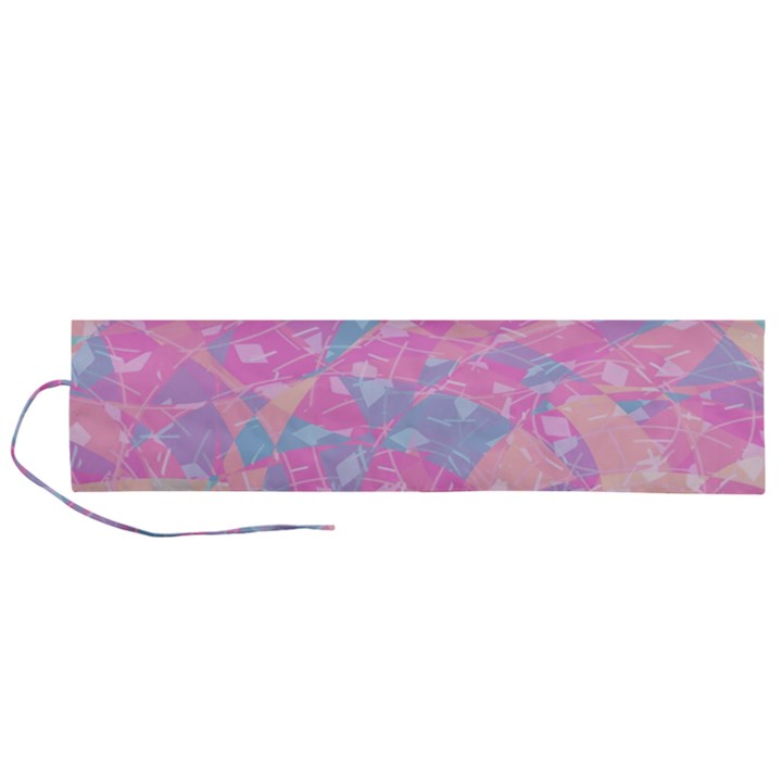 Pink Blue Peach Color Mosaic Roll Up Canvas Pencil Holder (L)