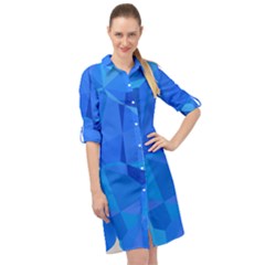 Electric Blue Geometric Pattern Long Sleeve Mini Shirt Dress by SpinnyChairDesigns