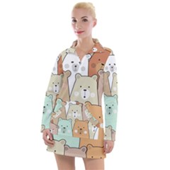 Colorful-baby-bear-cartoon-seamless-pattern Women s Long Sleeve Casual Dress by Sobalvarro