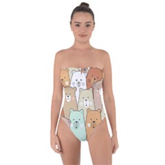 Colorful-baby-bear-cartoon-seamless-pattern Tie Back One Piece Swimsuit by Sobalvarro