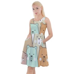 Colorful-baby-bear-cartoon-seamless-pattern Knee Length Skater Dress With Pockets by Sobalvarro