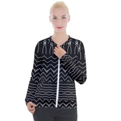 Black And White Minimalist Stripes  Casual Zip Up Jacket by SpinnyChairDesigns