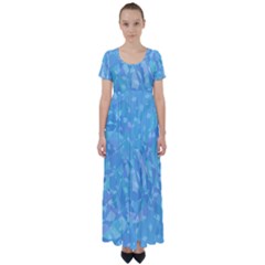 Light Blue Abstract Mosaic Art Color High Waist Short Sleeve Maxi Dress by SpinnyChairDesigns