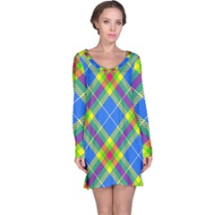 Clown Costume Plaid Striped Long Sleeve Nightdress by SpinnyChairDesigns