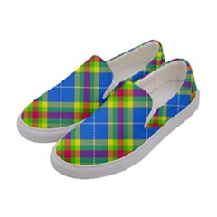 Clown Costume Plaid Striped Women s Canvas Slip Ons by SpinnyChairDesigns