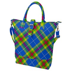 Clown Costume Plaid Striped Buckle Top Tote Bag by SpinnyChairDesigns