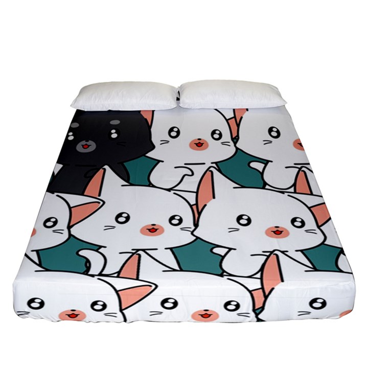 Seamless-cute-cat-pattern-vector Fitted Sheet (Queen Size)