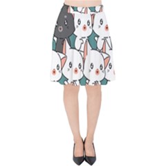 Seamless-cute-cat-pattern-vector Velvet High Waist Skirt by Sobalvarro