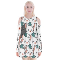 Seamless-cute-cat-pattern-vector Velvet Long Sleeve Shoulder Cutout Dress by Sobalvarro