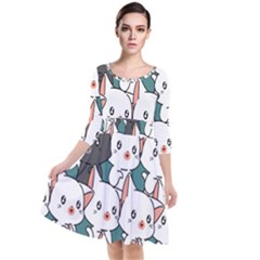 Seamless-cute-cat-pattern-vector Quarter Sleeve Waist Band Dress by Sobalvarro