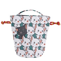 Seamless-cute-cat-pattern-vector Drawstring Bucket Bag by Sobalvarro