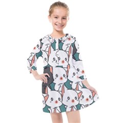 Seamless-cute-cat-pattern-vector Kids  Quarter Sleeve Shirt Dress by Sobalvarro