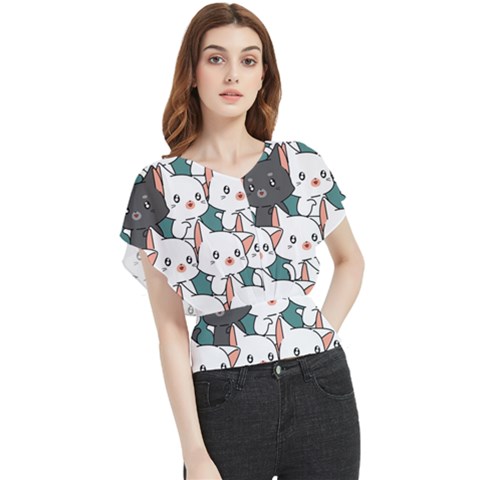 Seamless-cute-cat-pattern-vector Butterfly Chiffon Blouse by Sobalvarro