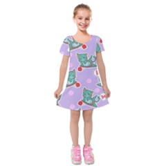 Playing Cats Kids  Short Sleeve Velvet Dress by Sobalvarro