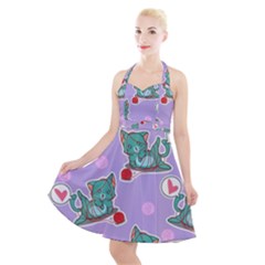 Playing Cats Halter Party Swing Dress  by Sobalvarro